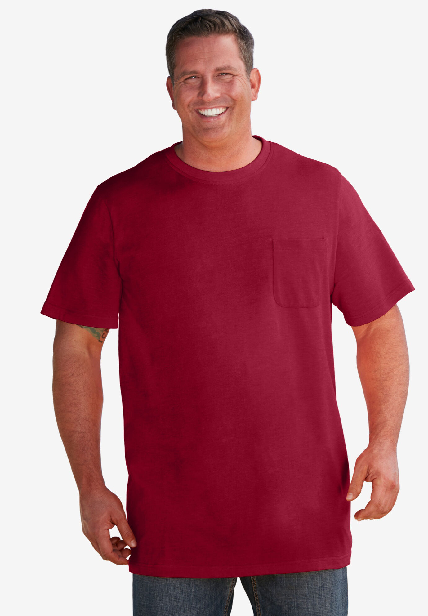 Shrink-Less™ Lightweight Longer-Length Crewneck Pocket T-Shirt, , alternate image number 4
