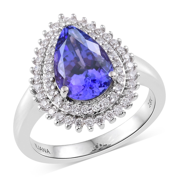 ILIANA 18K White Gold AAA Tanzanite (Pear 3.30 Ct), Diamond (SI-G-H) Ring 3.750 Ct. - 2871308 - TJC