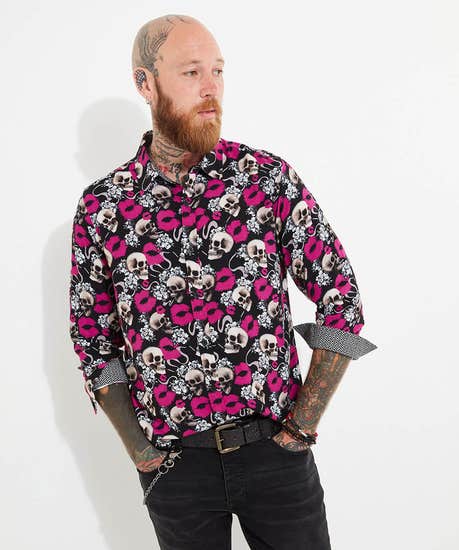 Lips And Skull Shirt Black (42/44)