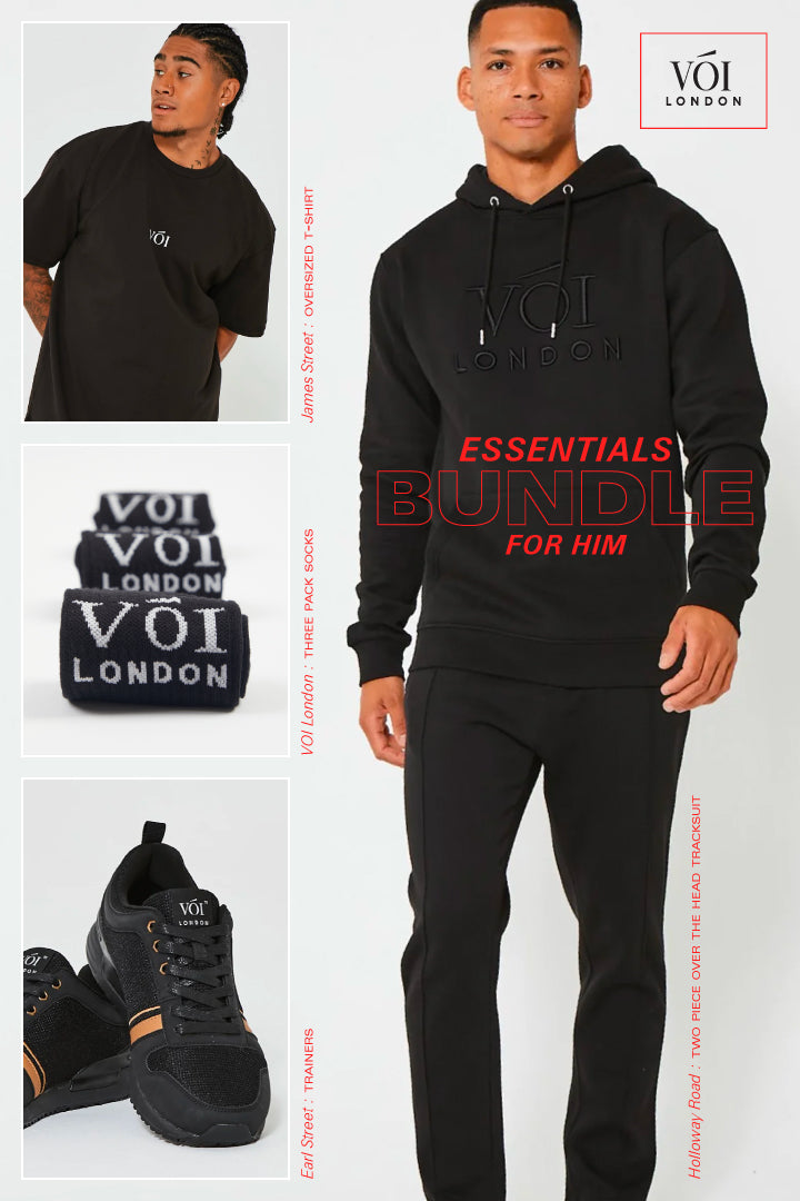 Mens Pullover Hoodie, Joggers, T-Shirt, Socks & Trainers Bundle, In Black – Voi  London